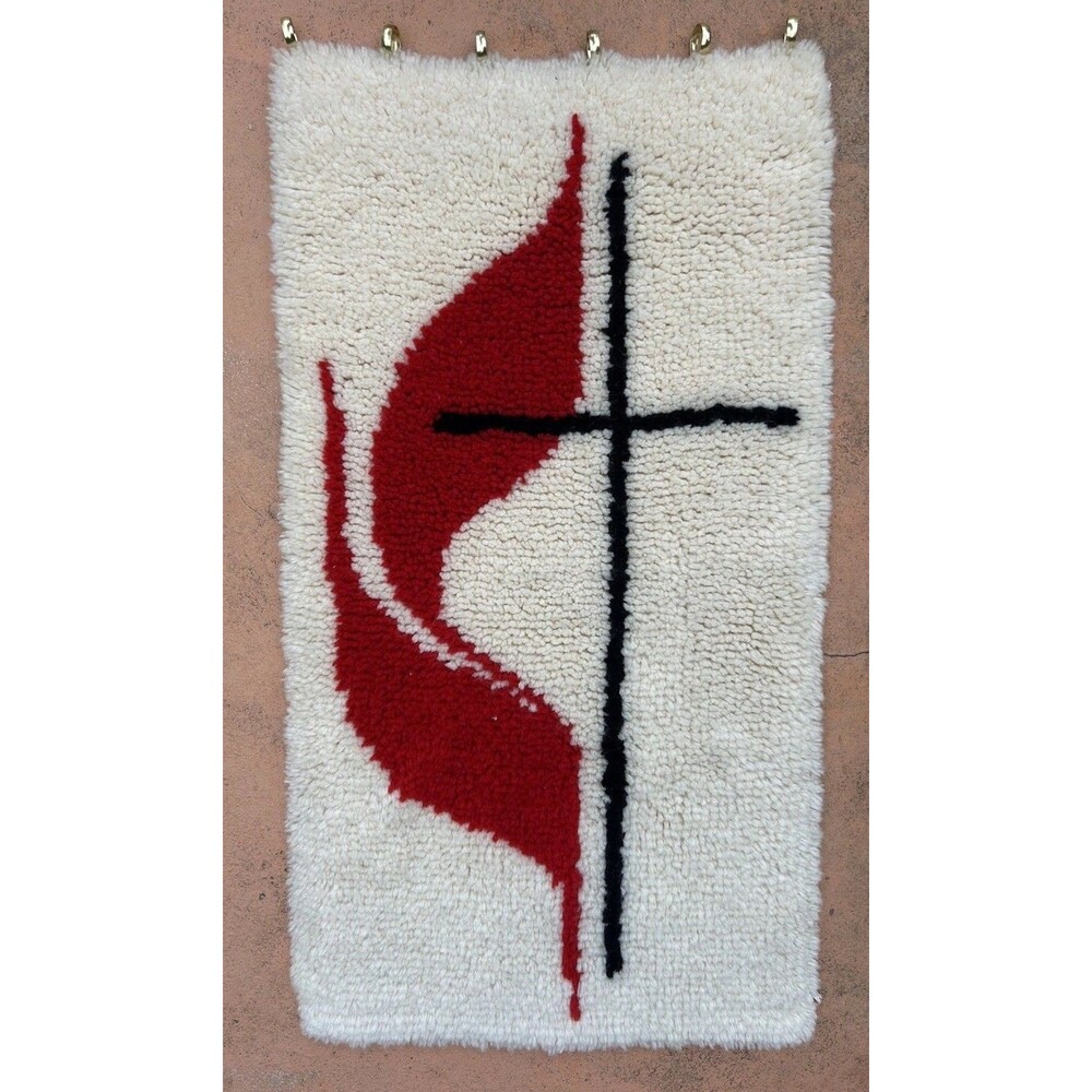 Shillcraft/Readicut Vintage Abstract Latch Hook Rug Hanging Wall Carpet 34x18